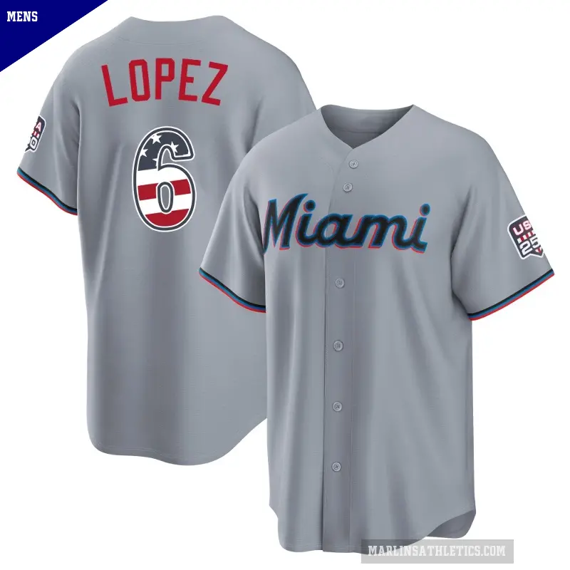 Men's No.6 Otto Lopez Miami Marlins Gray Limited USA 250 Fourth Of July Road Stadium Jersey