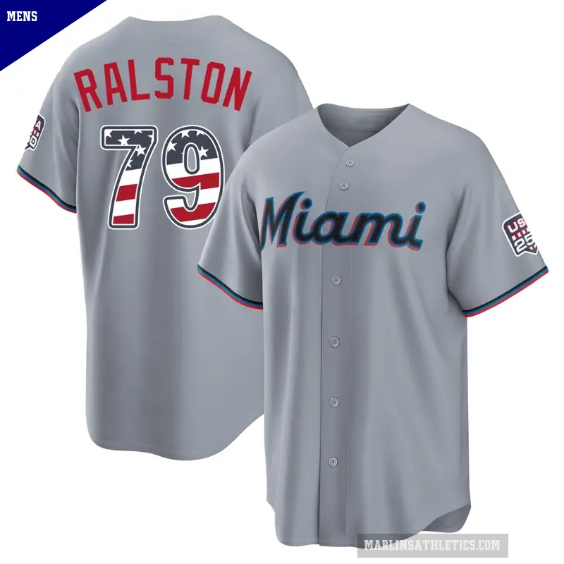 Men's No.79 Jack Ralston Miami Marlins Gray Limited USA 250 Fourth Of July Road Stadium Jersey