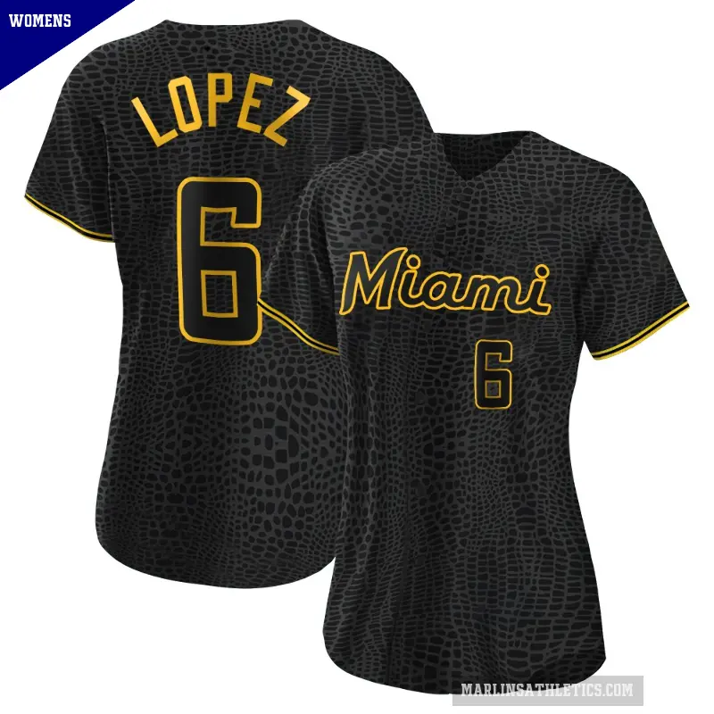 Women's No.6 Otto Lopez Miami Marlins Black Replica Snake Skin City Jersey