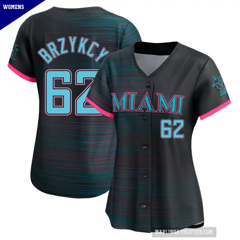 Women's No.62 Zach Brzykcy Miami Marlins Black Limited 2025 City Connect Jersey