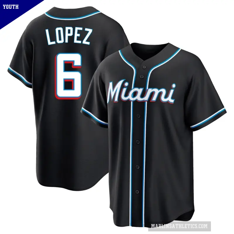 Youth No.6 Otto Lopez Miami Marlins Black Replica Fashion Out Jersey