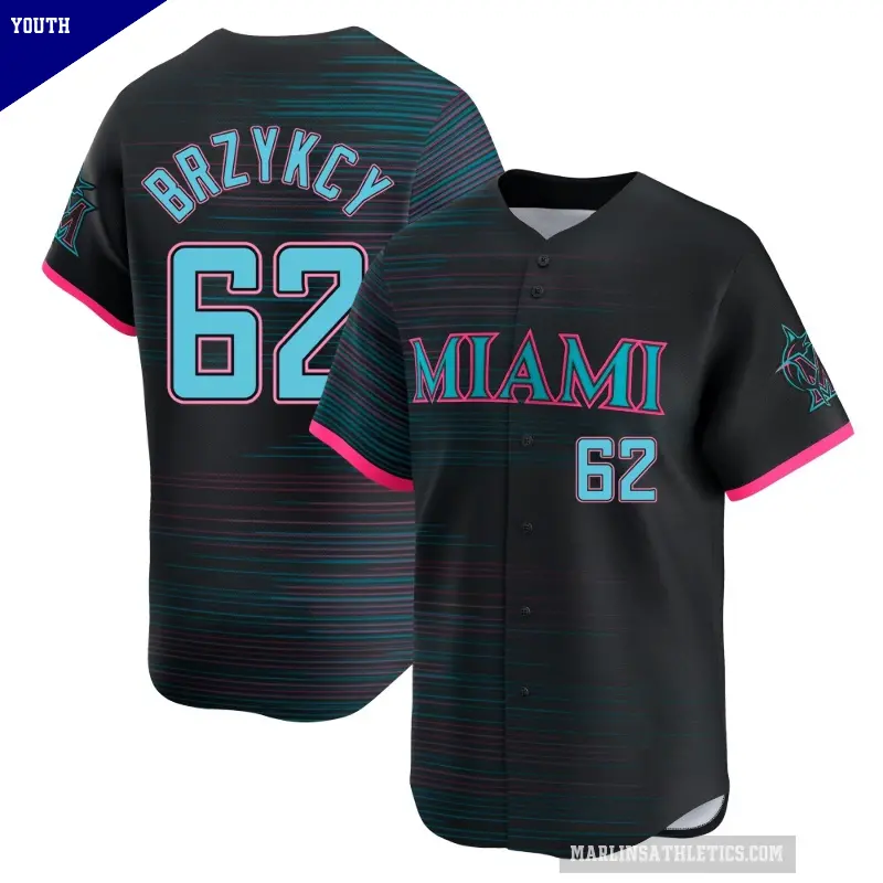 Youth No.62 Zach Brzykcy Miami Marlins Black Limited 2025 City Connect Jersey
