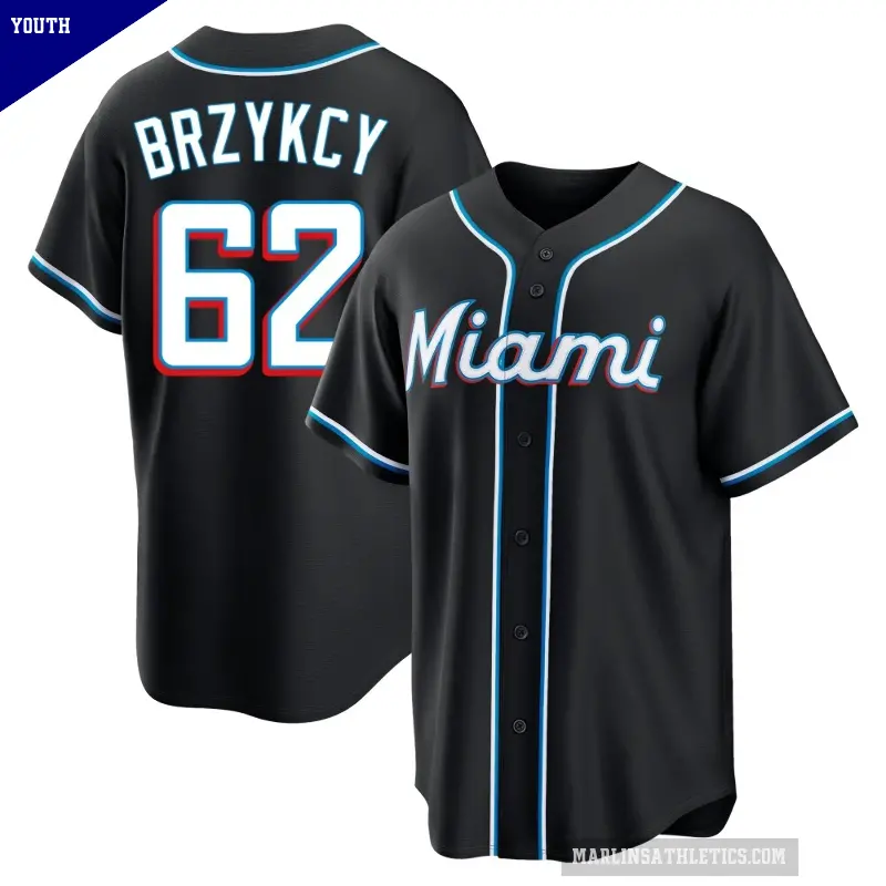 Youth No.62 Zach Brzykcy Miami Marlins Black Replica Fashion Out Jersey