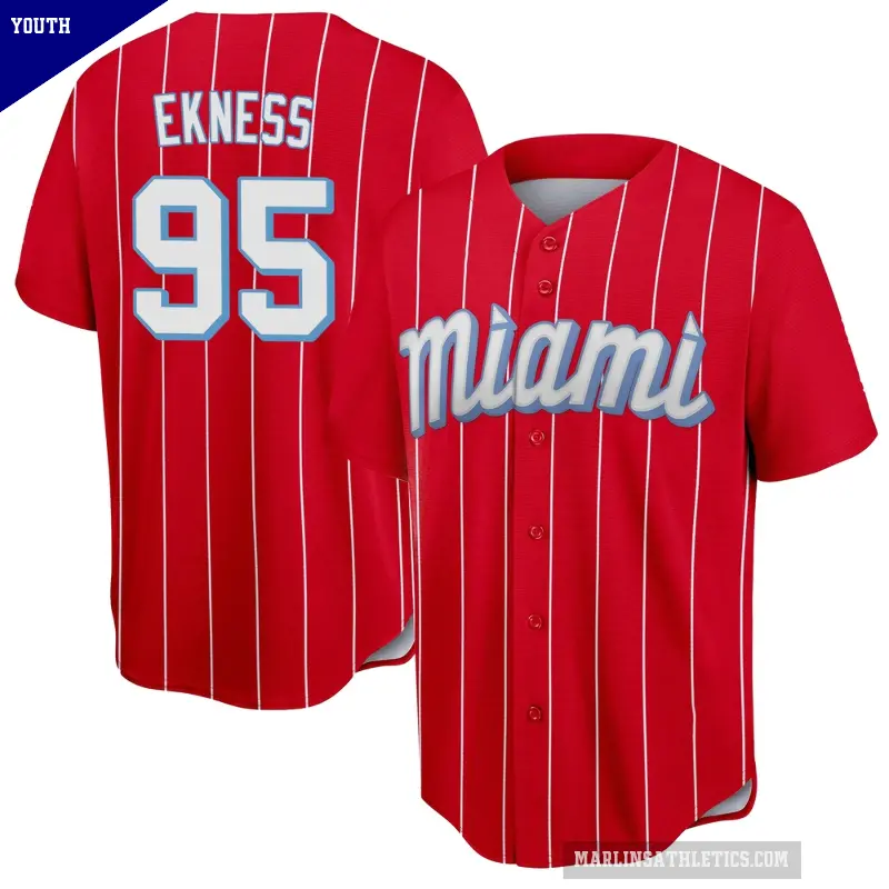 Youth No.95 Josh Ekness Miami Marlins Red Replica 2021 City Connect Jersey